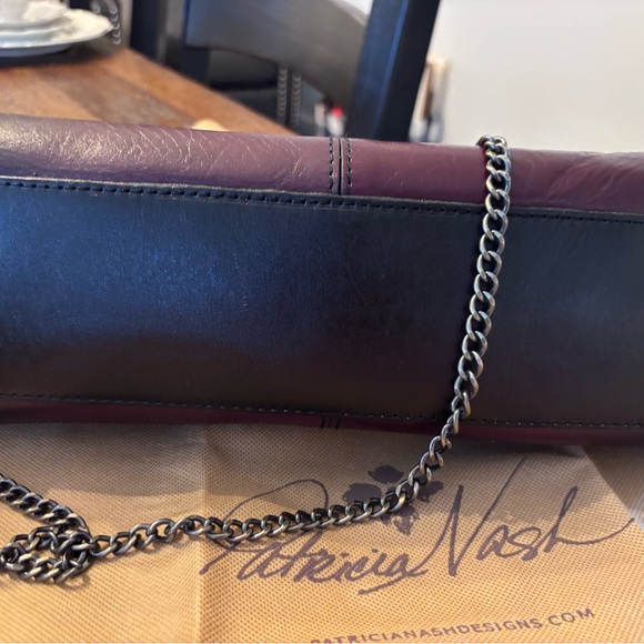 New Patricia Nash Mia Merlot Leather kisslock purse Hombre color. 14 by 71/2 - Picture 3 of 7